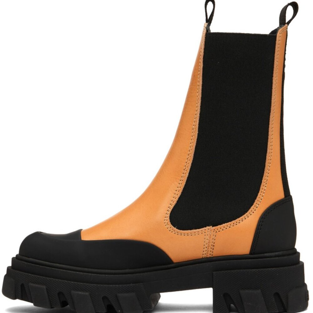 Ganni Tan Cleated Mid Chelsea Boots